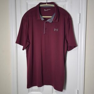 Under Armour UA Tech Polo Men XXL Maroon HeatGear Golf Athletic Performance